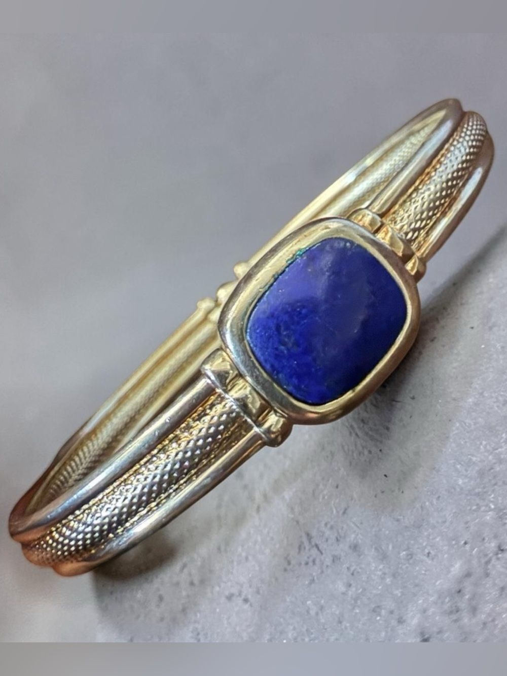 Boho Silver Bangle with Deep Lapis Stone – Artisan Style